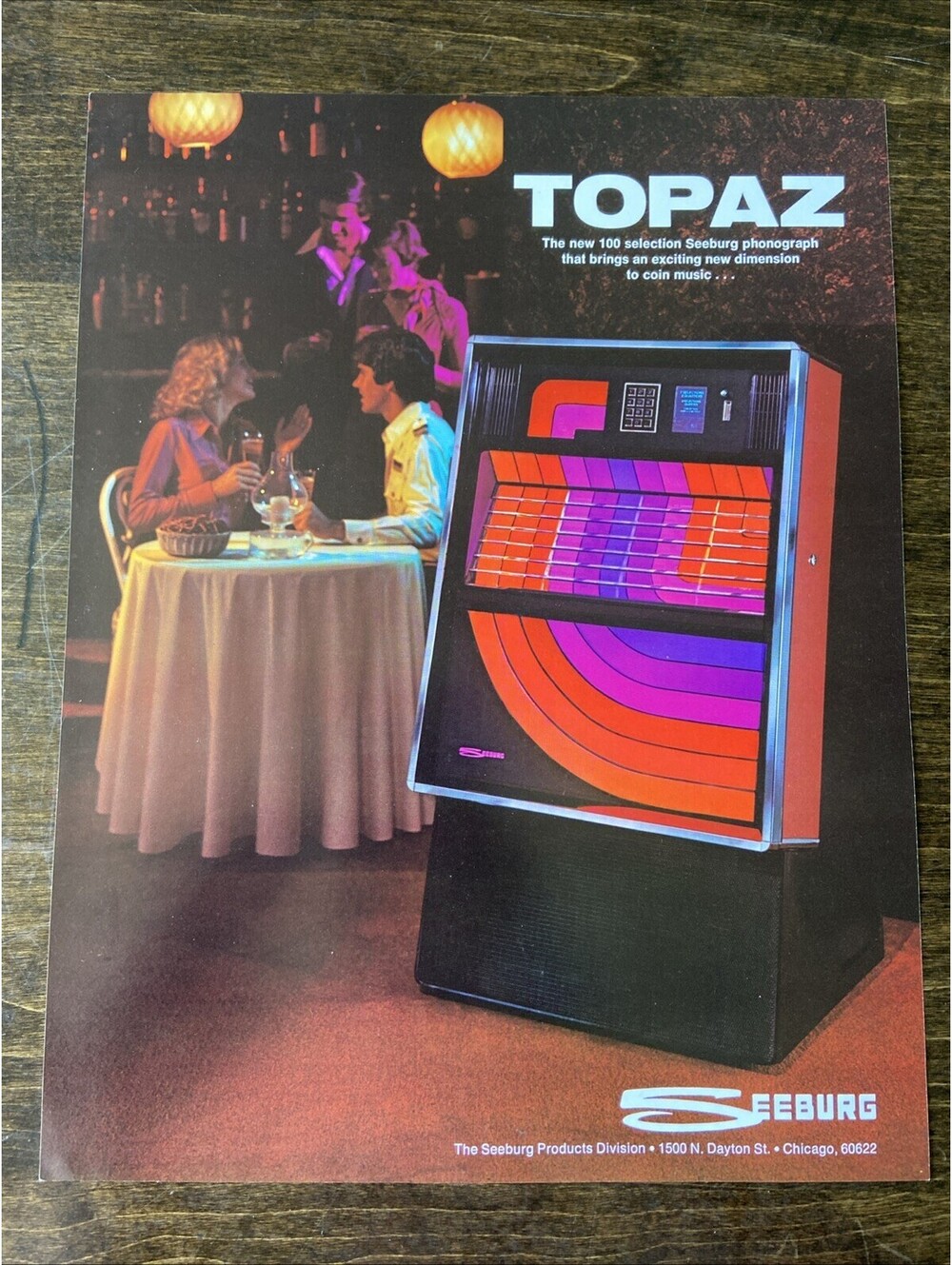 Seeburg Topaz Arcade Pinball FLYER Original Ad Promo Poster Not PCB